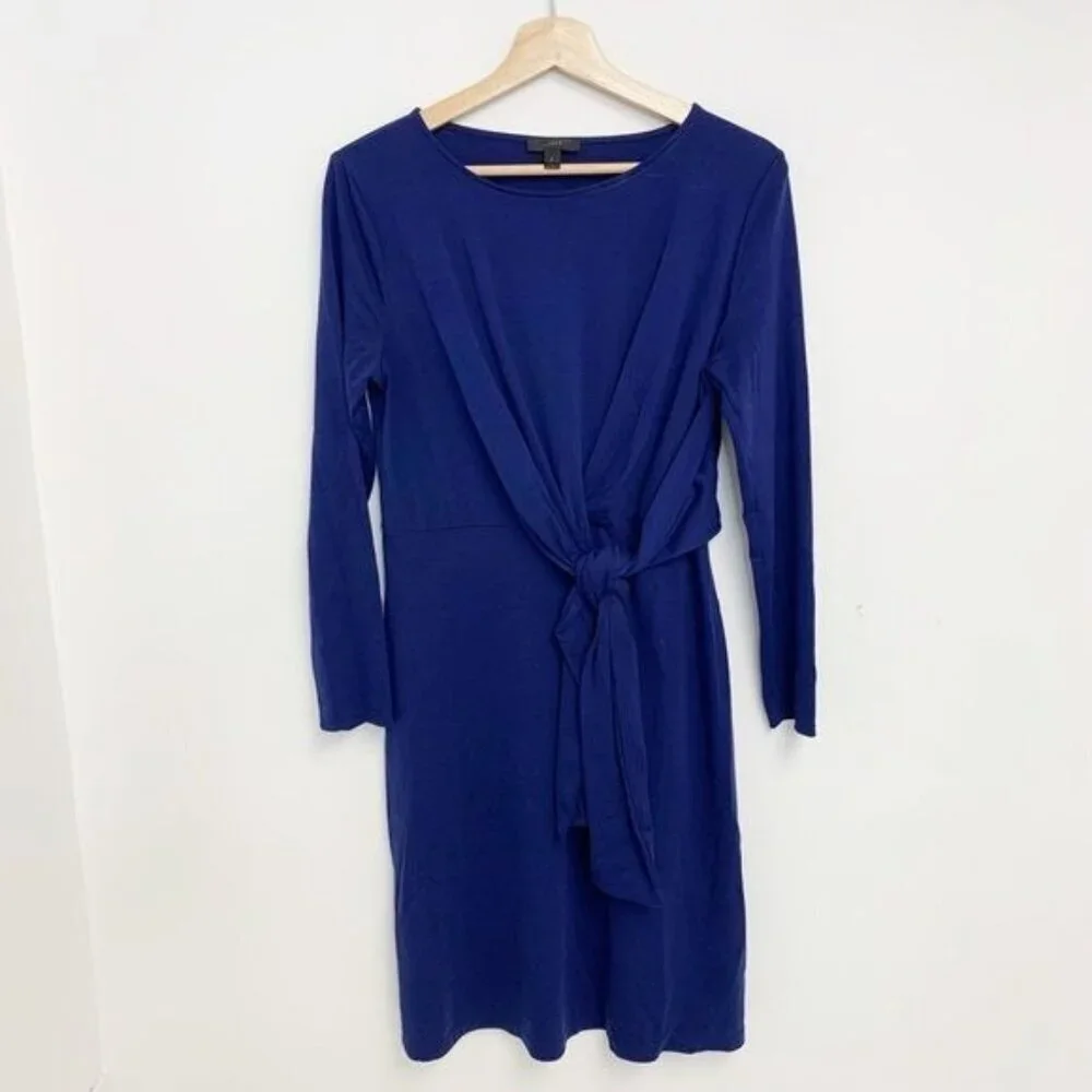 J. Crew Blue Drapey Tie Waist Dress Sz S